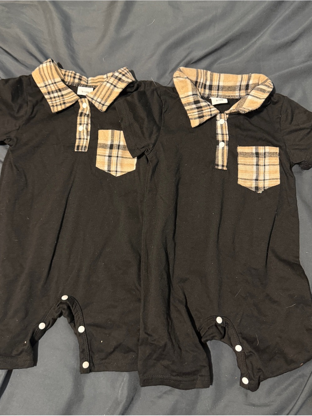 Black Plaid-Collar Kids One-Piece Romper